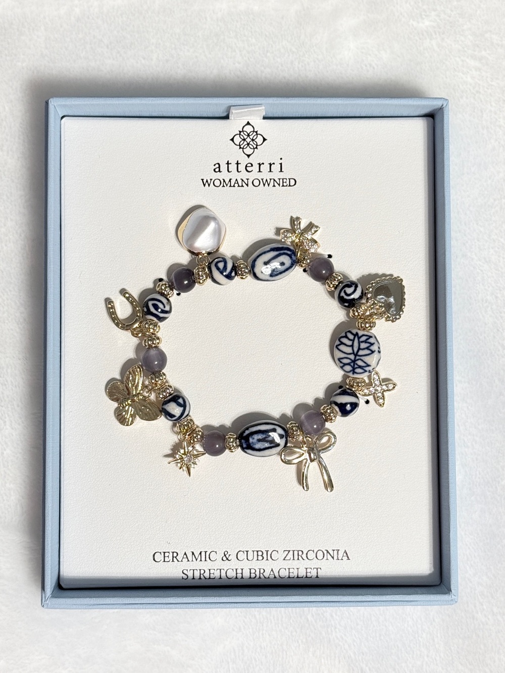 Atterri Blue, Purple & Gold Ceramic Charm Bracelet